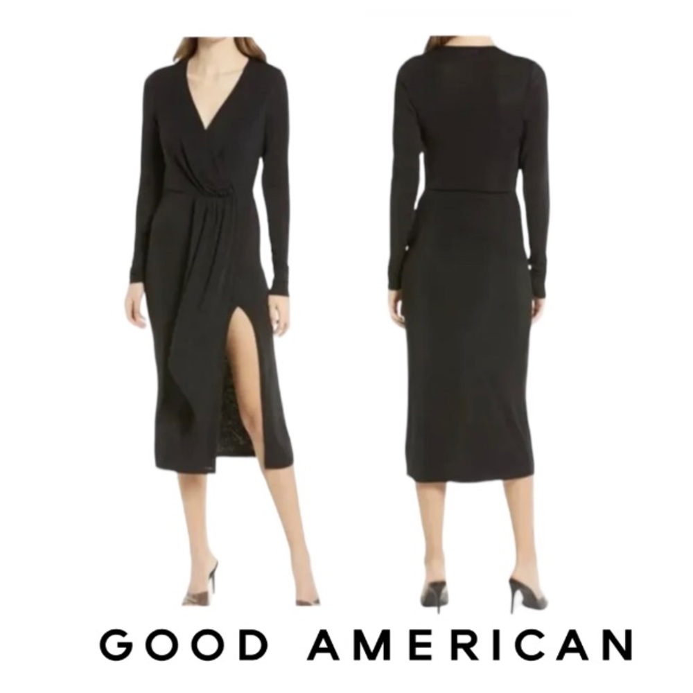🆕 Good American Black Long Sleeve Slit Dress